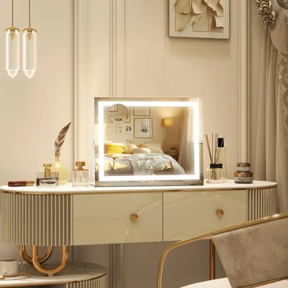 New 14" White LED DeskTop Vanity Mirror Set includes 15X Magnified Circle Mirror - Picture 3 of 13